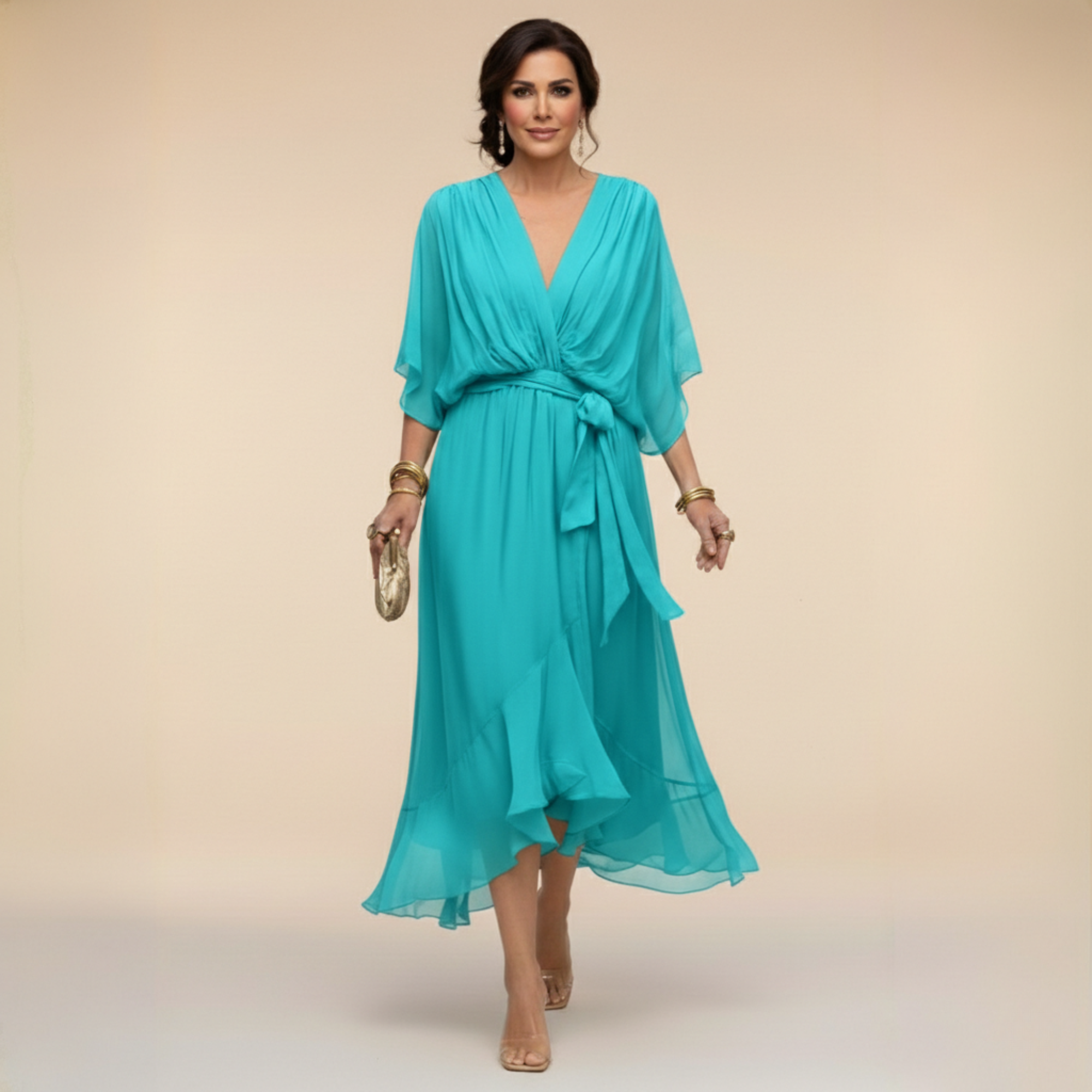 Vestido chiffon mujer escote V fluido – elegante y ligero