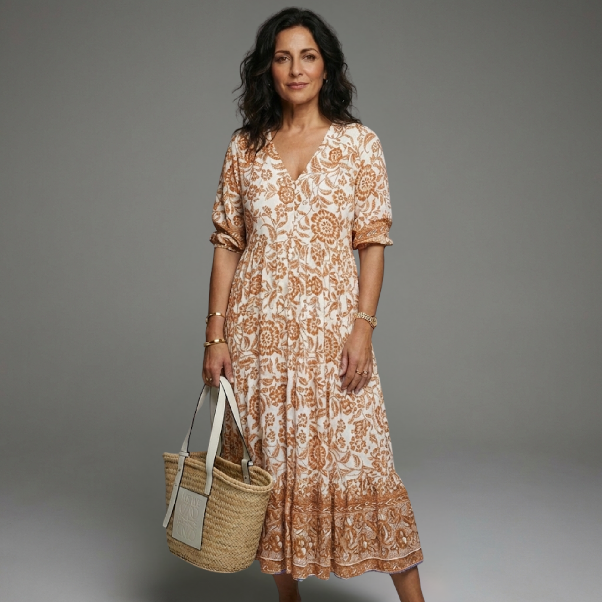 Vestido veraniego mujer estampado floral con escote V – estilo casual ligero