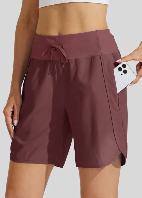 Short deportivo mujer cintura alta con cordón y bolsillos
