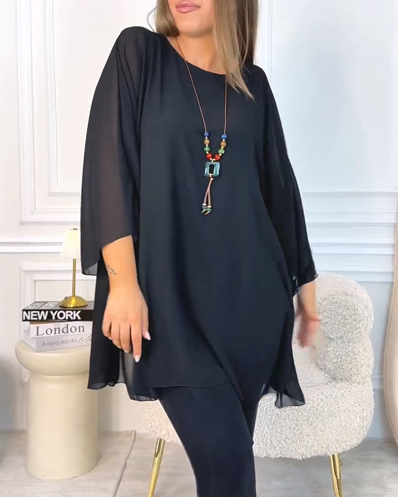 Top holgado para mujer con cuello redondo y mangas 3/4