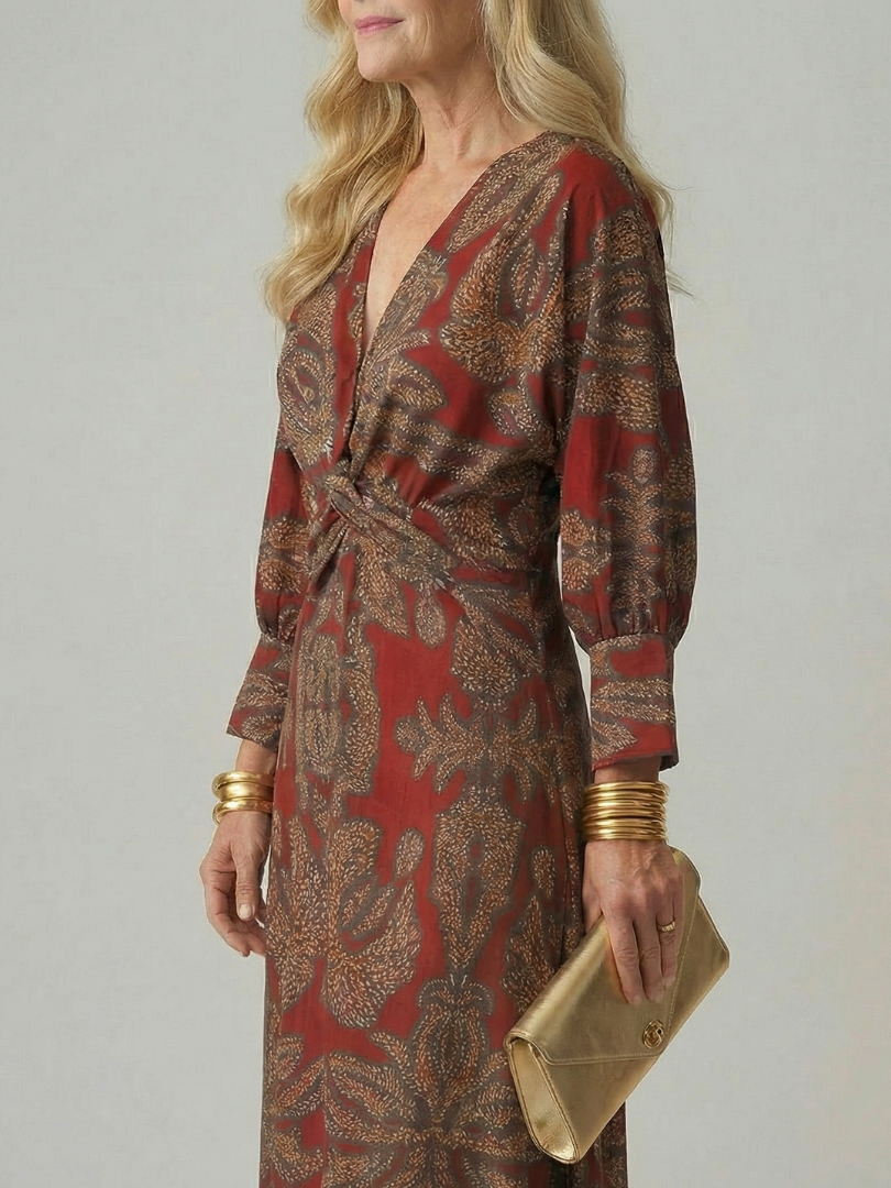 Vestido Midi Mujer Elegante – Corte Cruzado y Cintura Ajustada