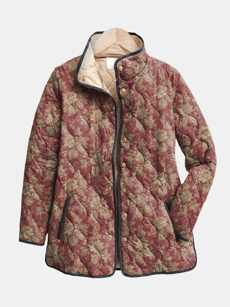 Chaqueta acolchada de mujer con estampado floral y corte recto