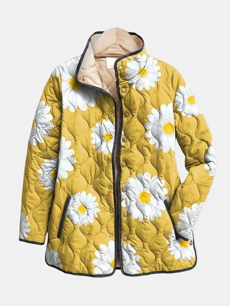 Chaqueta acolchada de mujer con estampado floral y corte recto