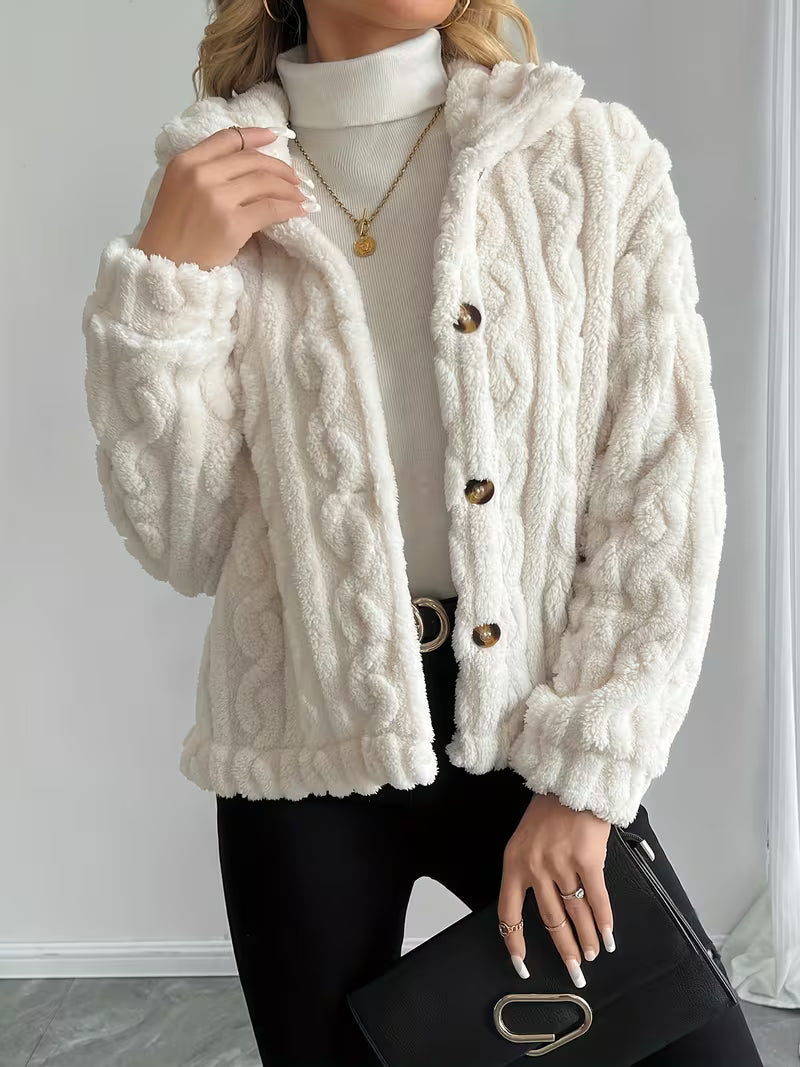 Chaqueta teddy para mujer con efecto peluche y botones frontales