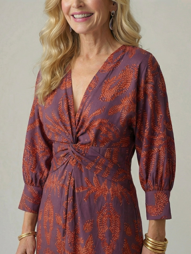 Vestido Midi Mujer Elegante – Corte Cruzado y Cintura Ajustada
