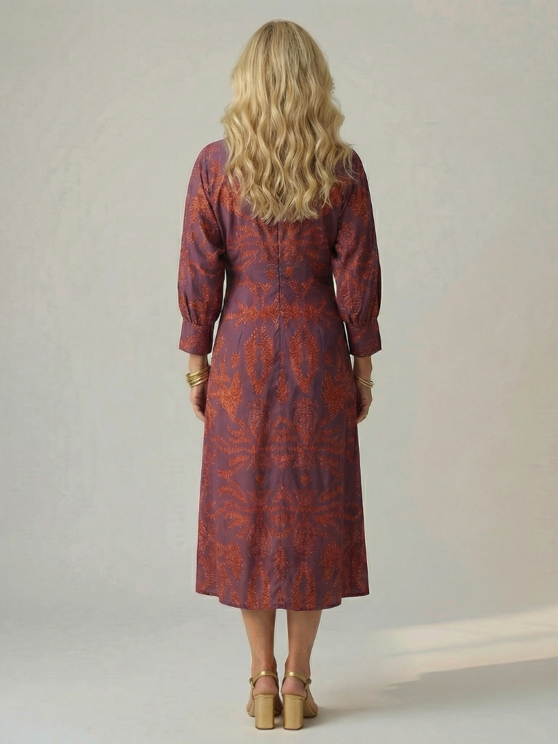 Vestido Midi Mujer Elegante – Corte Cruzado y Cintura Ajustada