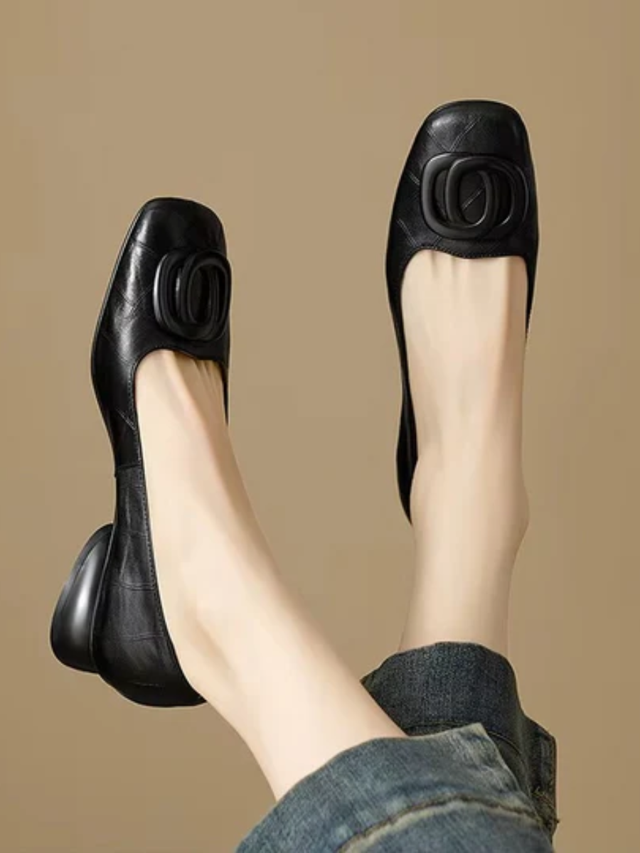 Zapatos planos mujer de cuero con punta cuadrada