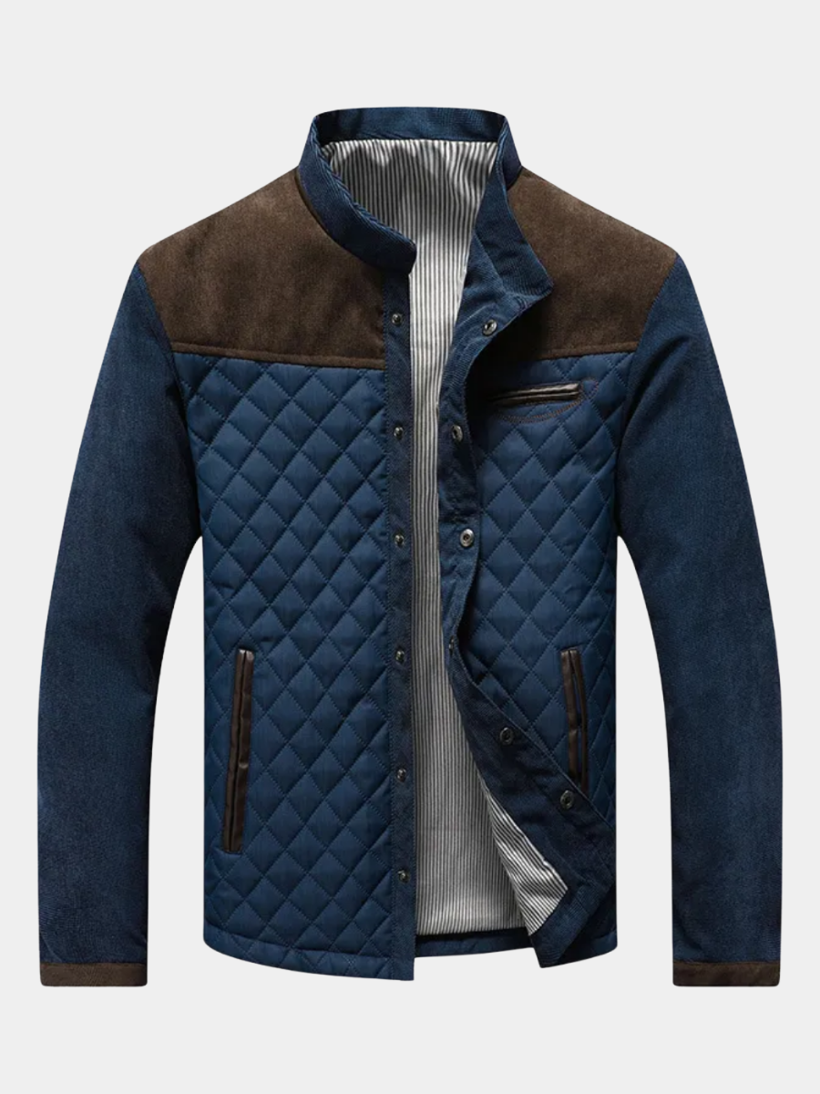 Chaqueta de hombre acolchada con cuello alto y paneles en contraste