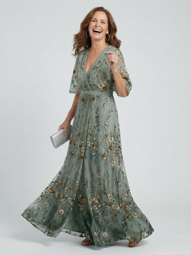 Vestido largo floral para mujer con escote cruzado