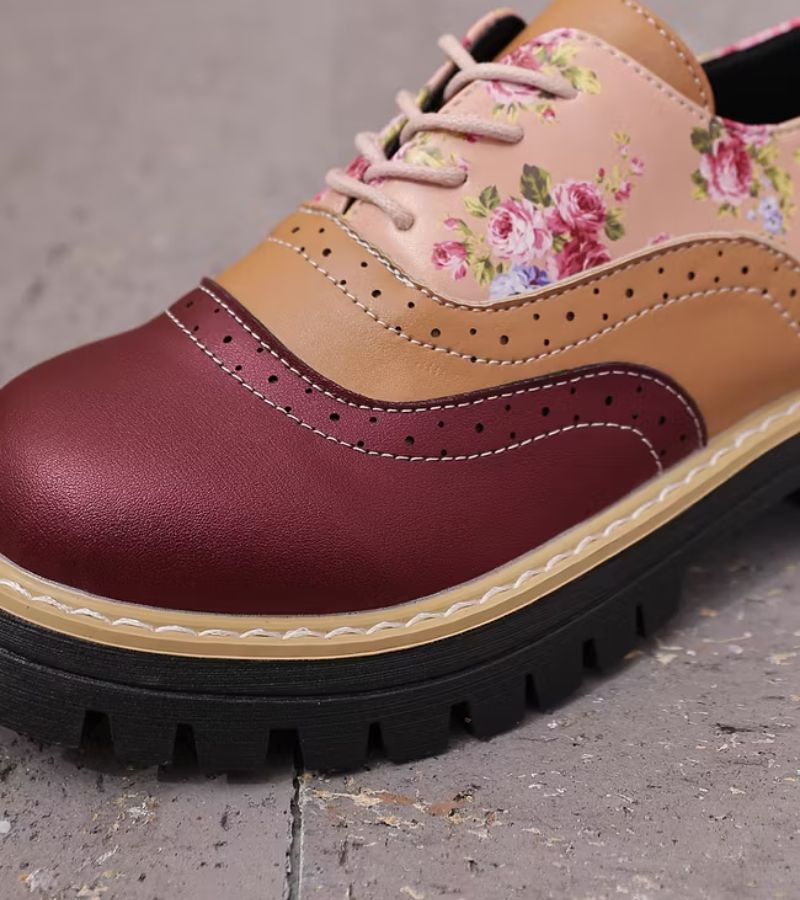 Zapatos Oxford de mujer con estampado floral y suela gruesa