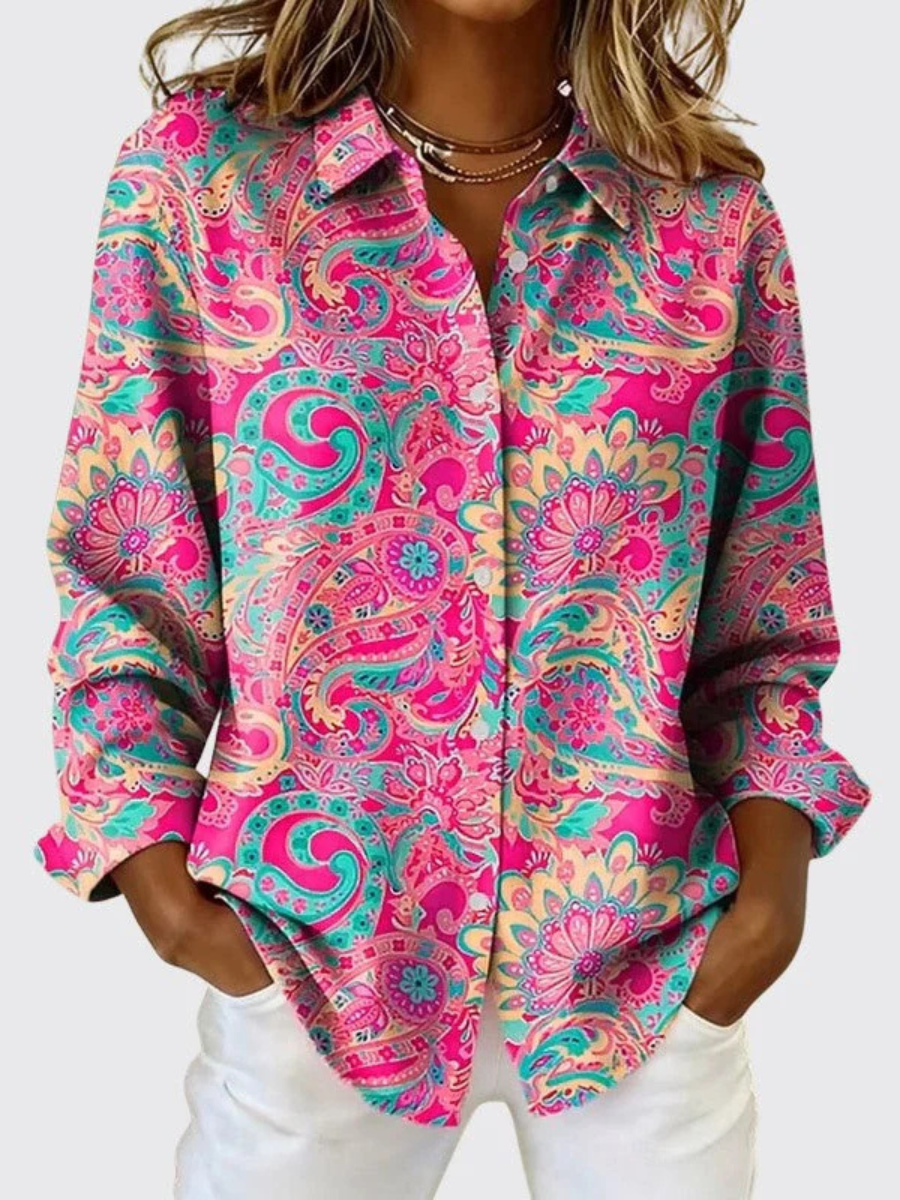 Camisa paisley para mujer con botones y corte holgado elegante