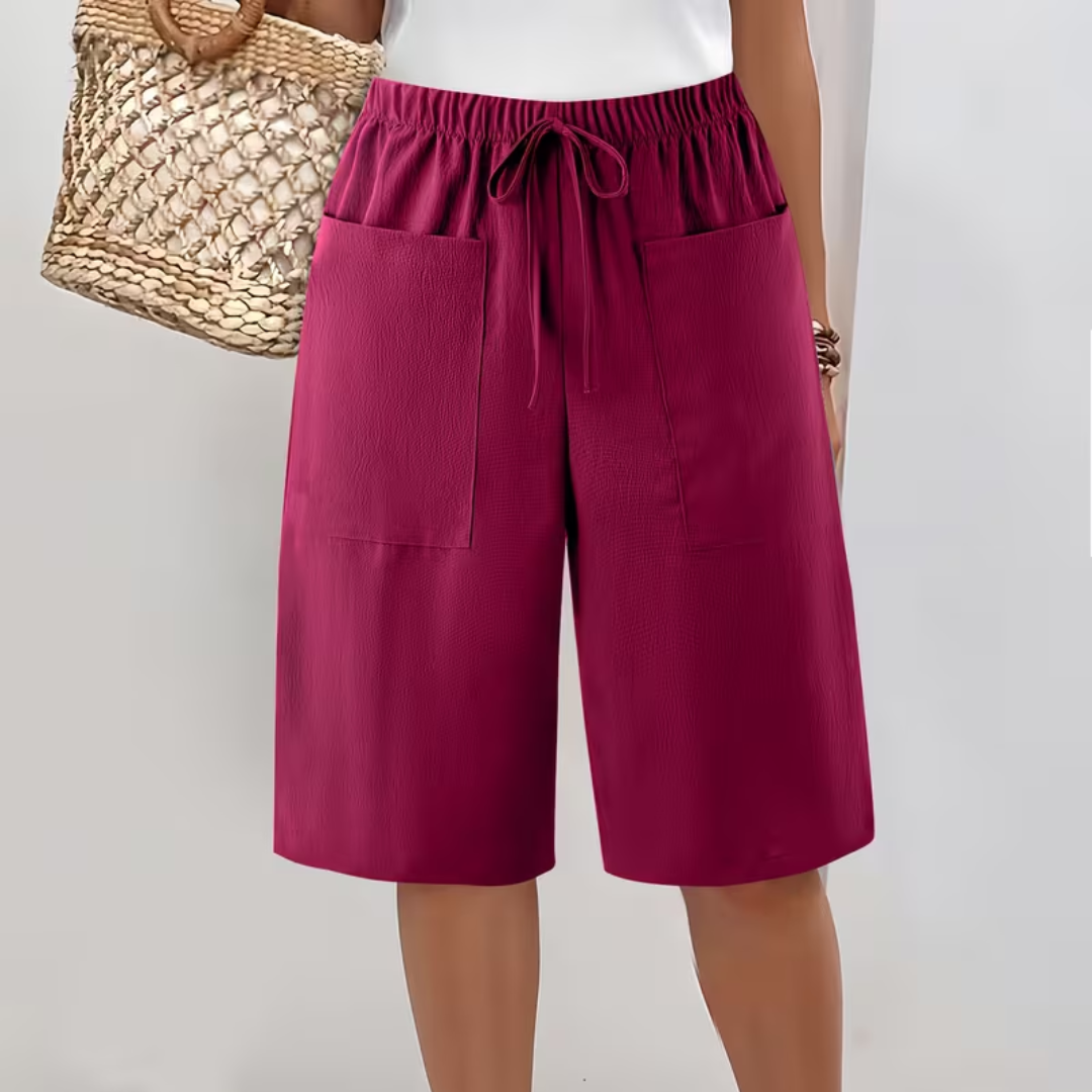 Pantalón corto largo mujer con bolsillos y cordón ajustable