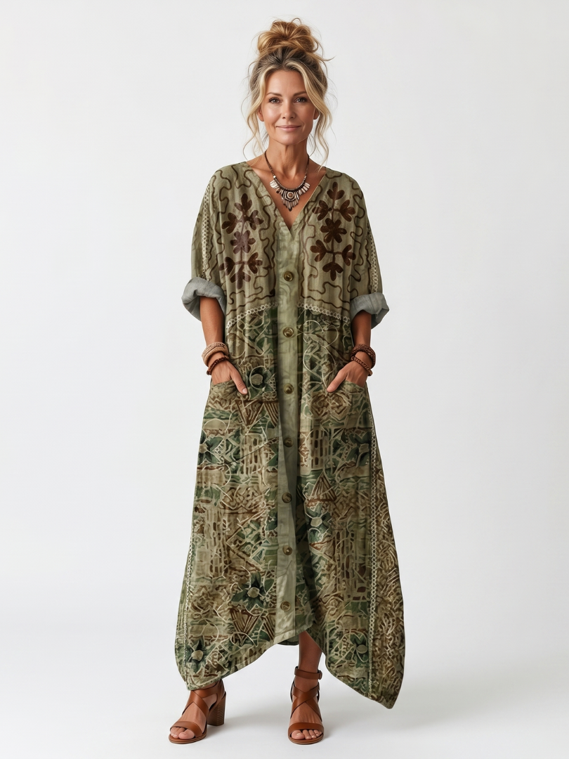 Vestido bohemio de mujer con botones y estampado floral
