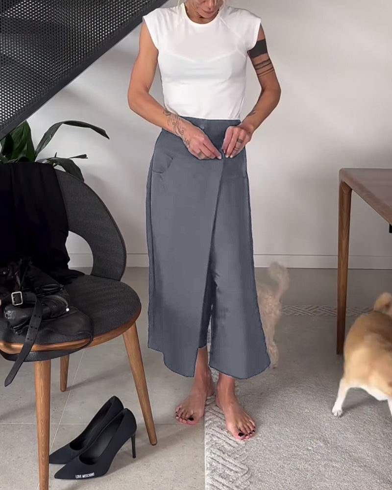 Pantalón mujer asimétrico de pierna amplia