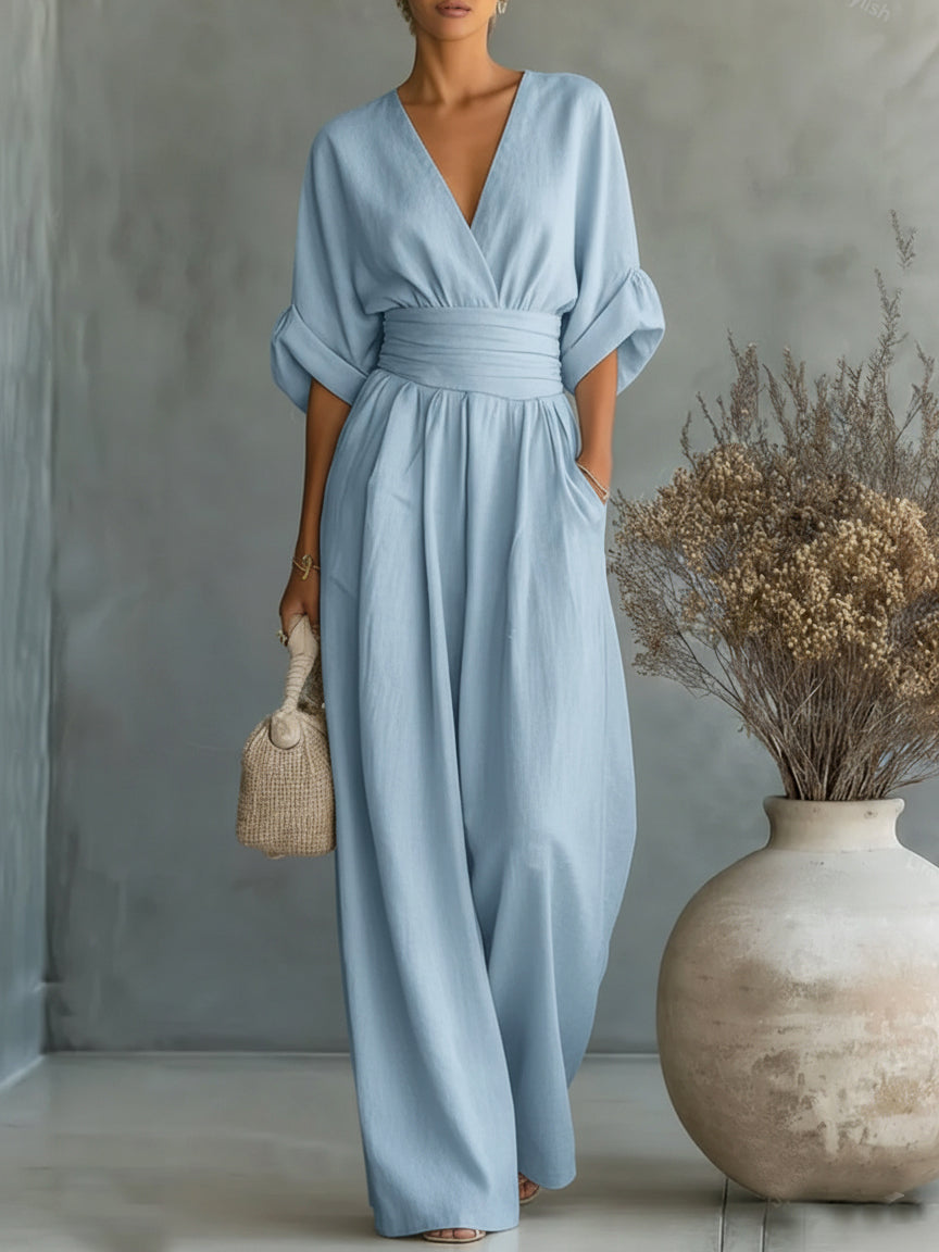 Mono Mujer Escote en V Fluido – Estilo Elegante y Minimalista
