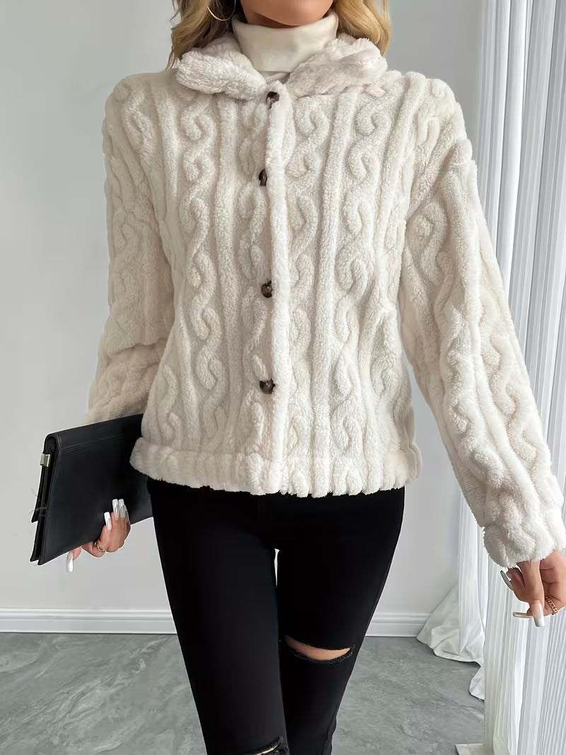 Chaqueta teddy para mujer con efecto peluche y botones frontales