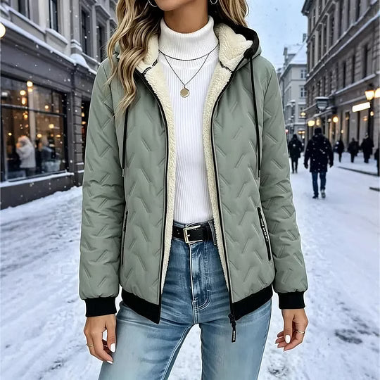 Chaqueta polar para mujer con capucha, forro cálido y bolsillos
