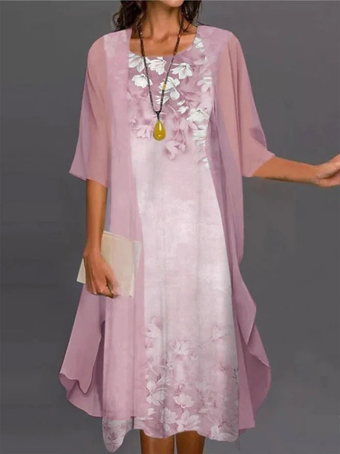 Conjunto dos piezas mujer vestido midi floral kimono voile elegante verano