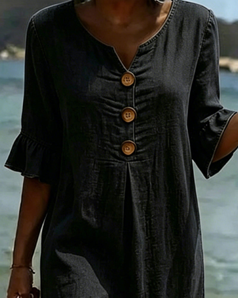 Vestido Denim Mujer Verano – Corte Fluido con Mangas Acampanadas