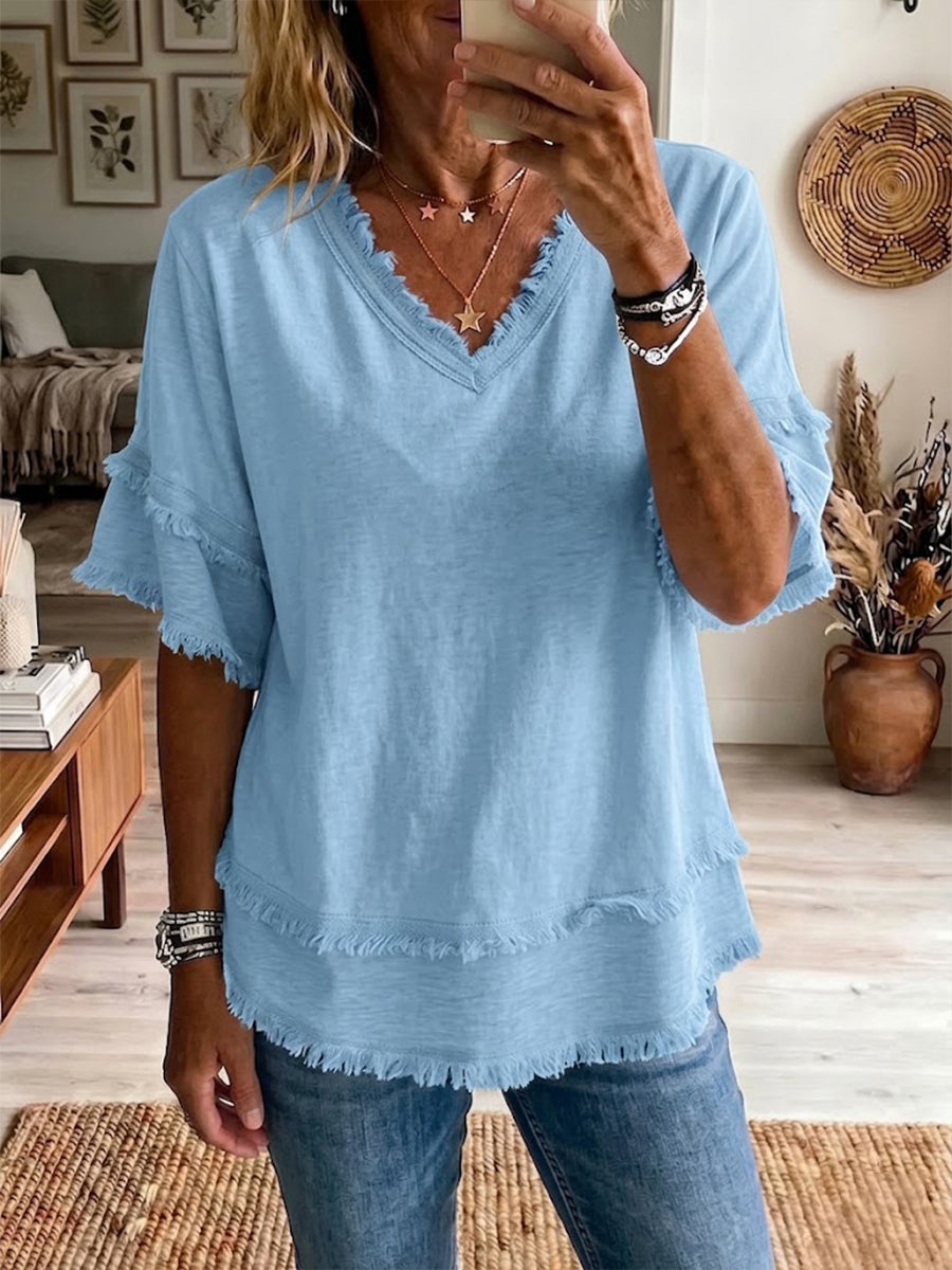 Top de Lino con Escote en V – Corte Casual Ligero de Verano