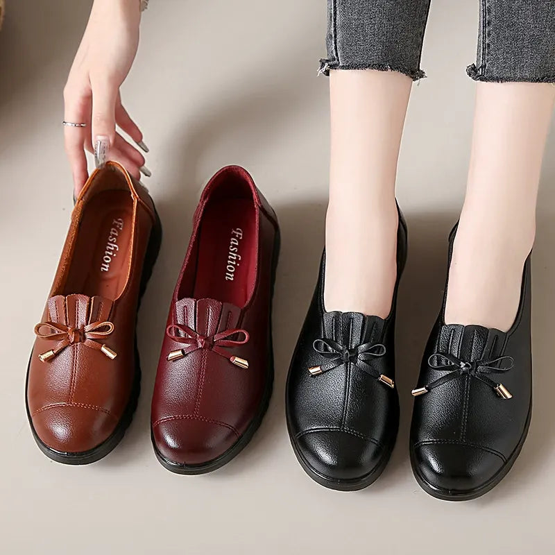 Mocasines para mujer con lazo decorativo y suela de plataforma