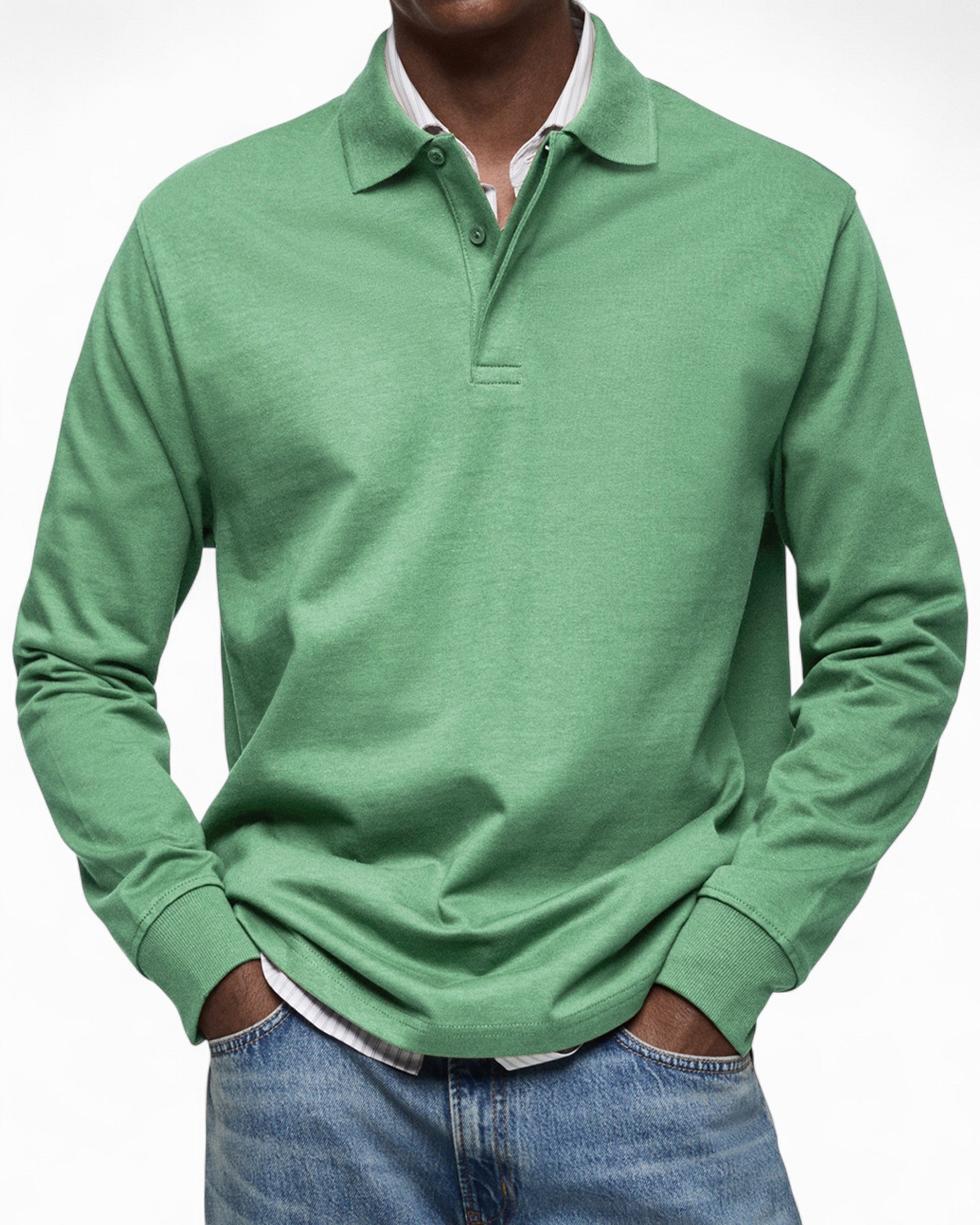 Polo hombre manga larga tejido suave – estilo elegante moderno diario