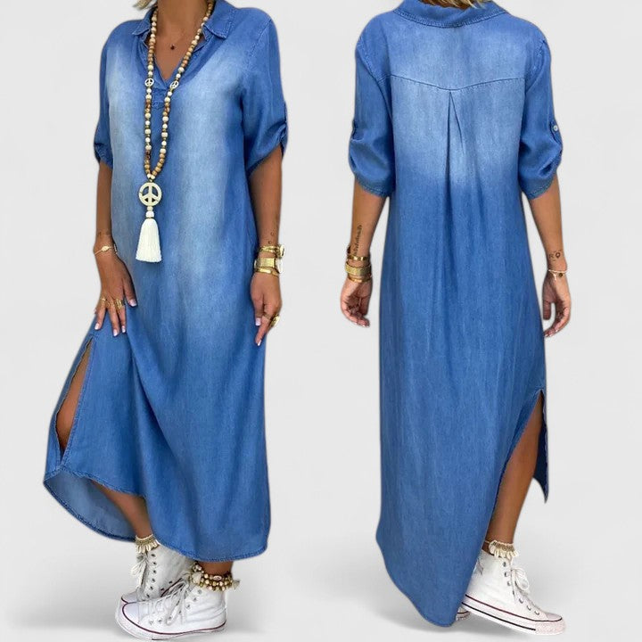Vestido Maxi Mujer Estilo Denim – Diseño Suelto Elegante y Versátil