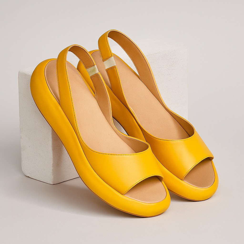 Sandalias mujer cuña plataforma cuero punta abierta talón abierto minimalistas