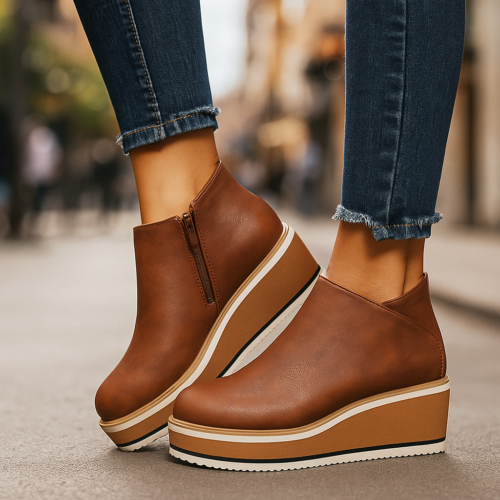 Botines de cuña con plataforma y cremallera lateral para mujer