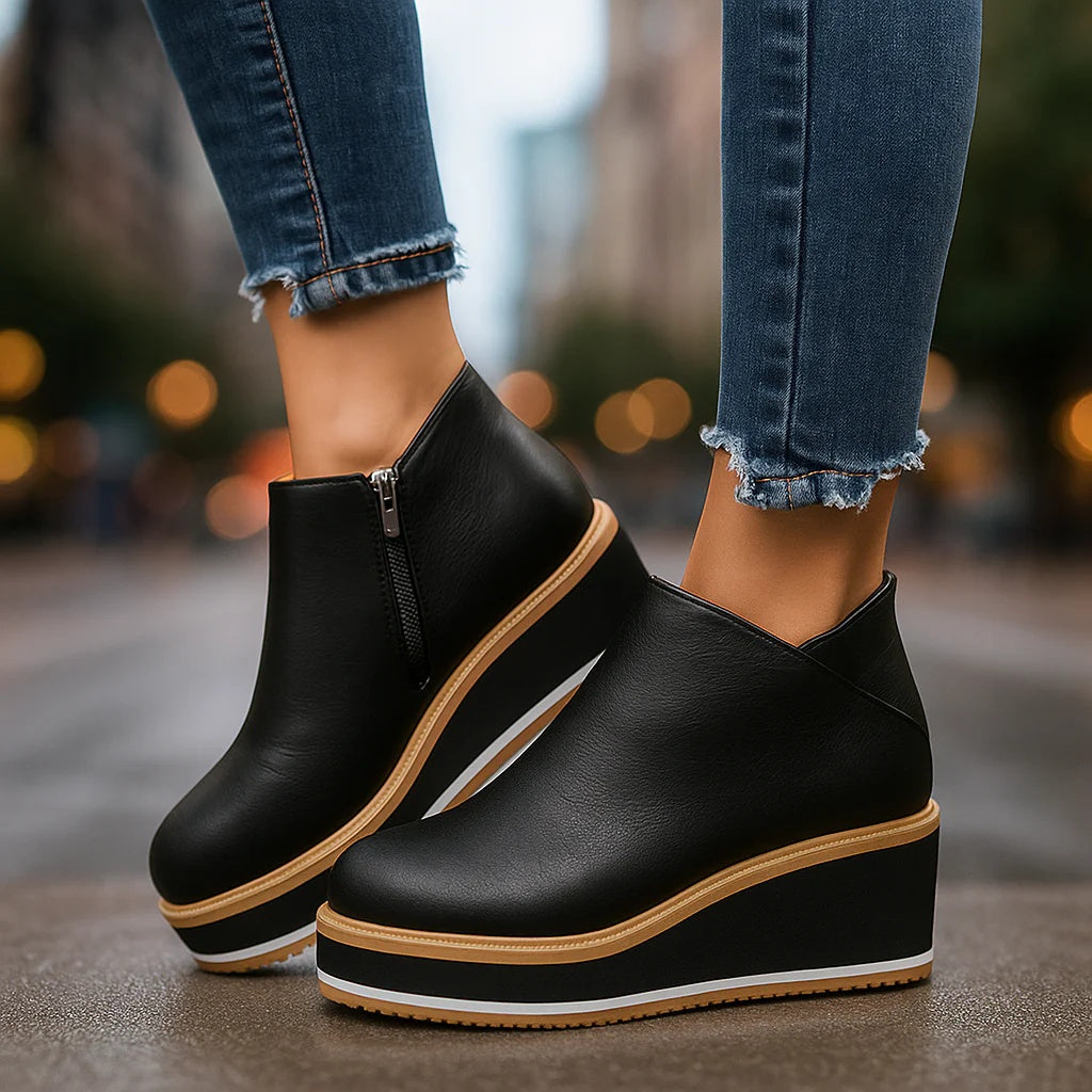 Botines de cuña con plataforma y cremallera lateral para mujer
