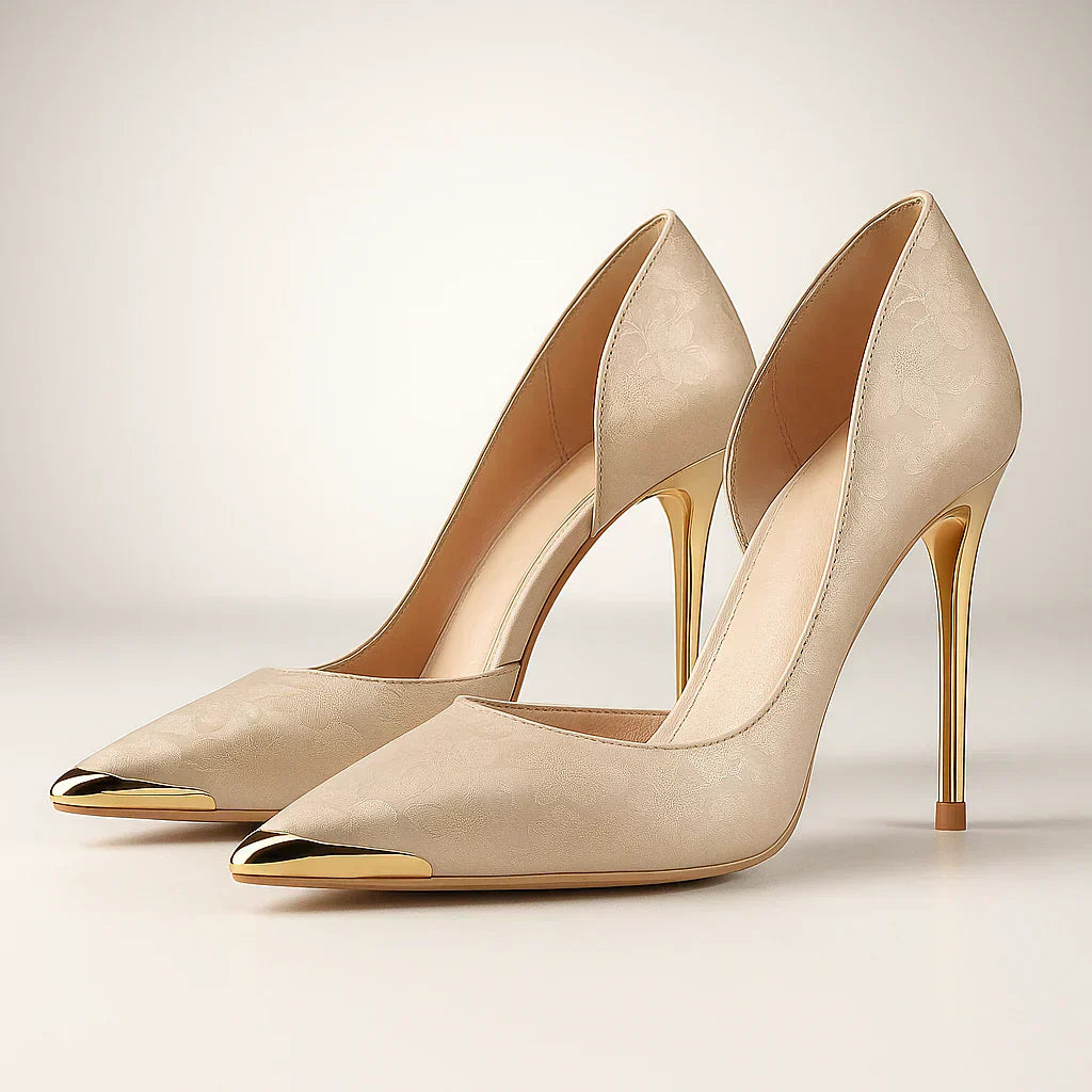 Tacones Mujer De Satén Con Punta Dorada – Zapatos Elegantes Para Eventos