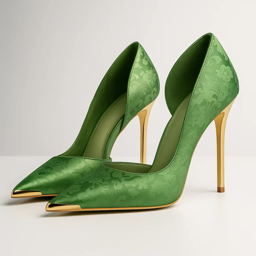 Tacones Mujer De Satén Con Punta Dorada – Zapatos Elegantes Para Eventos