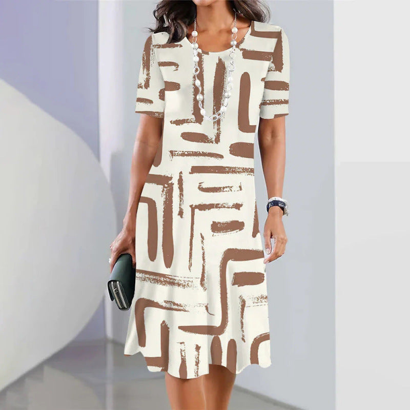Vestido trapecio mujer con estampado geométrico y manga corta