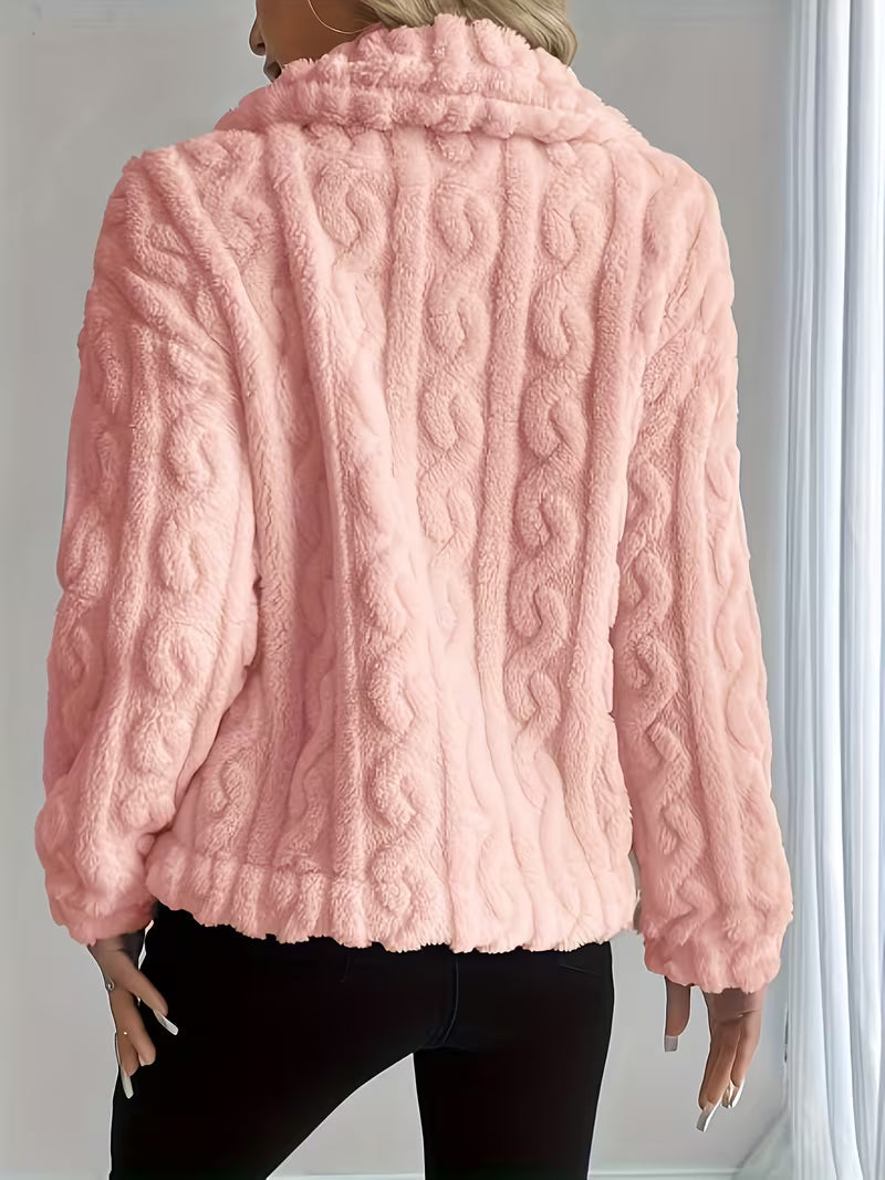 Chaqueta teddy para mujer con efecto peluche y botones frontales