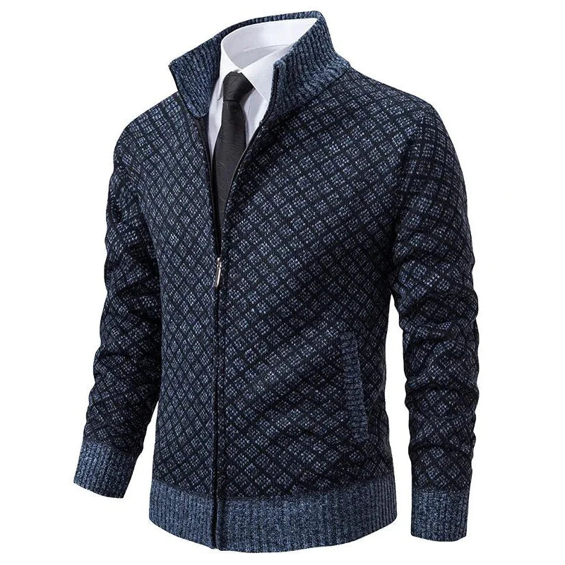Cárdigan hombre cremallera cuello alto tejido jacquard romboidal moderno invierno