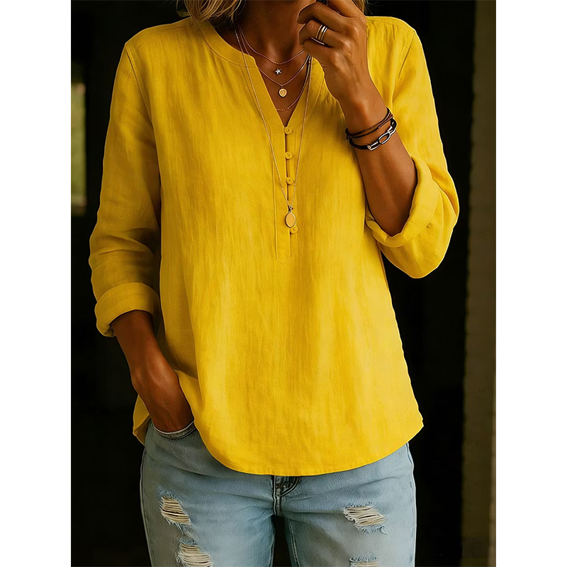 Camisa mujer amplia con cuello en V y botones