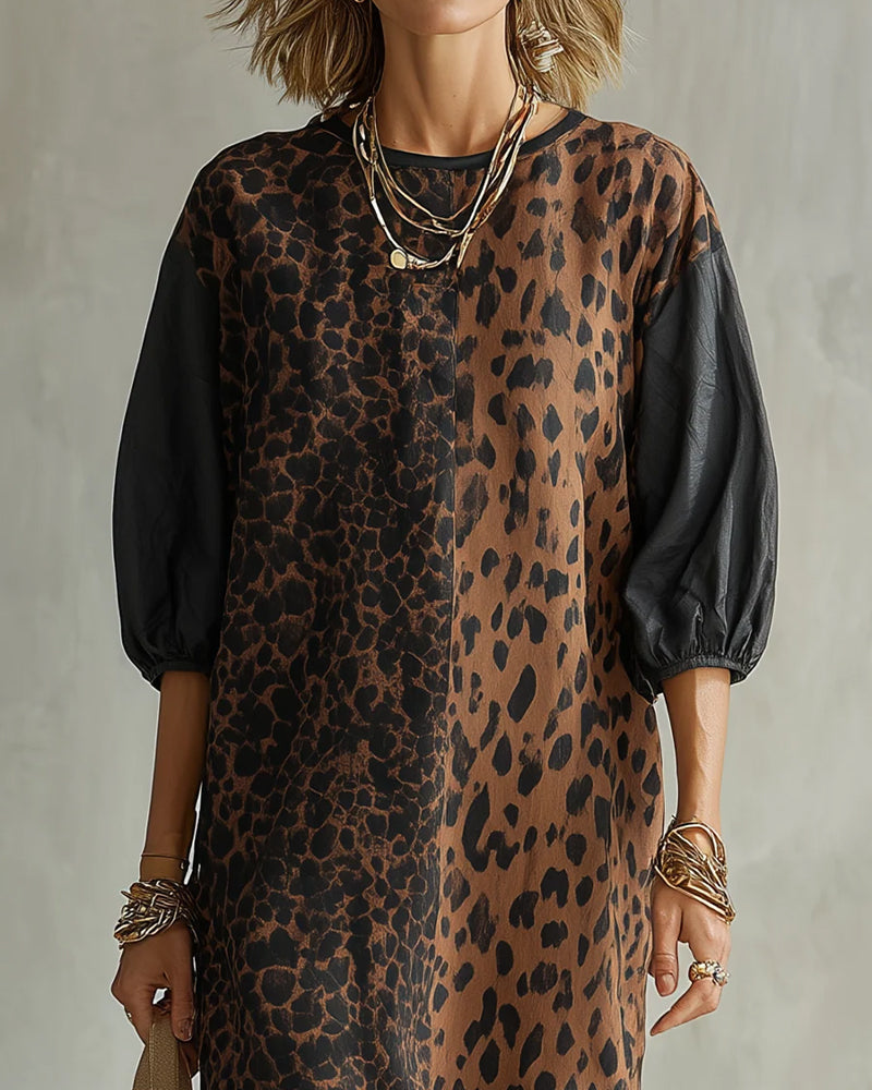 Vestido de mujer con estampado leopardo y mangas abullonadas