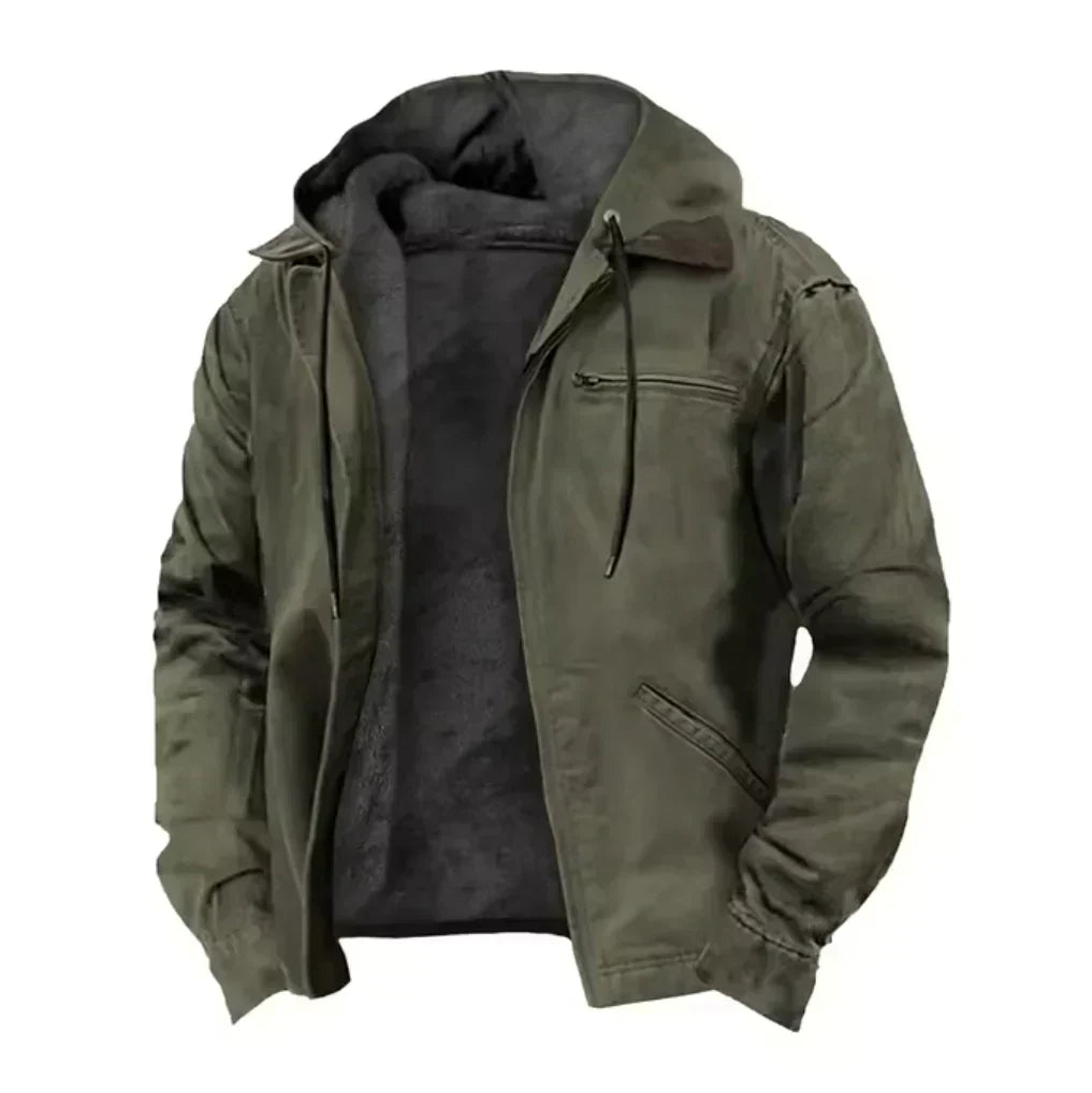 Chaqueta para hombre con capucha, forro cálido y cremallera