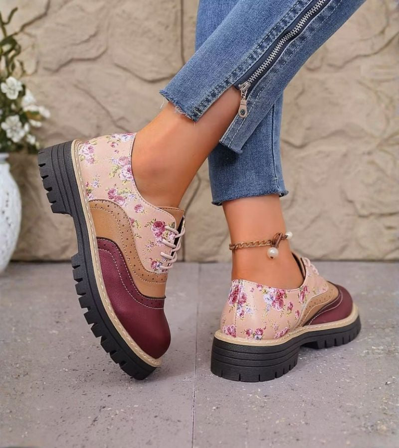 Zapatos Oxford de mujer con estampado floral y suela gruesa