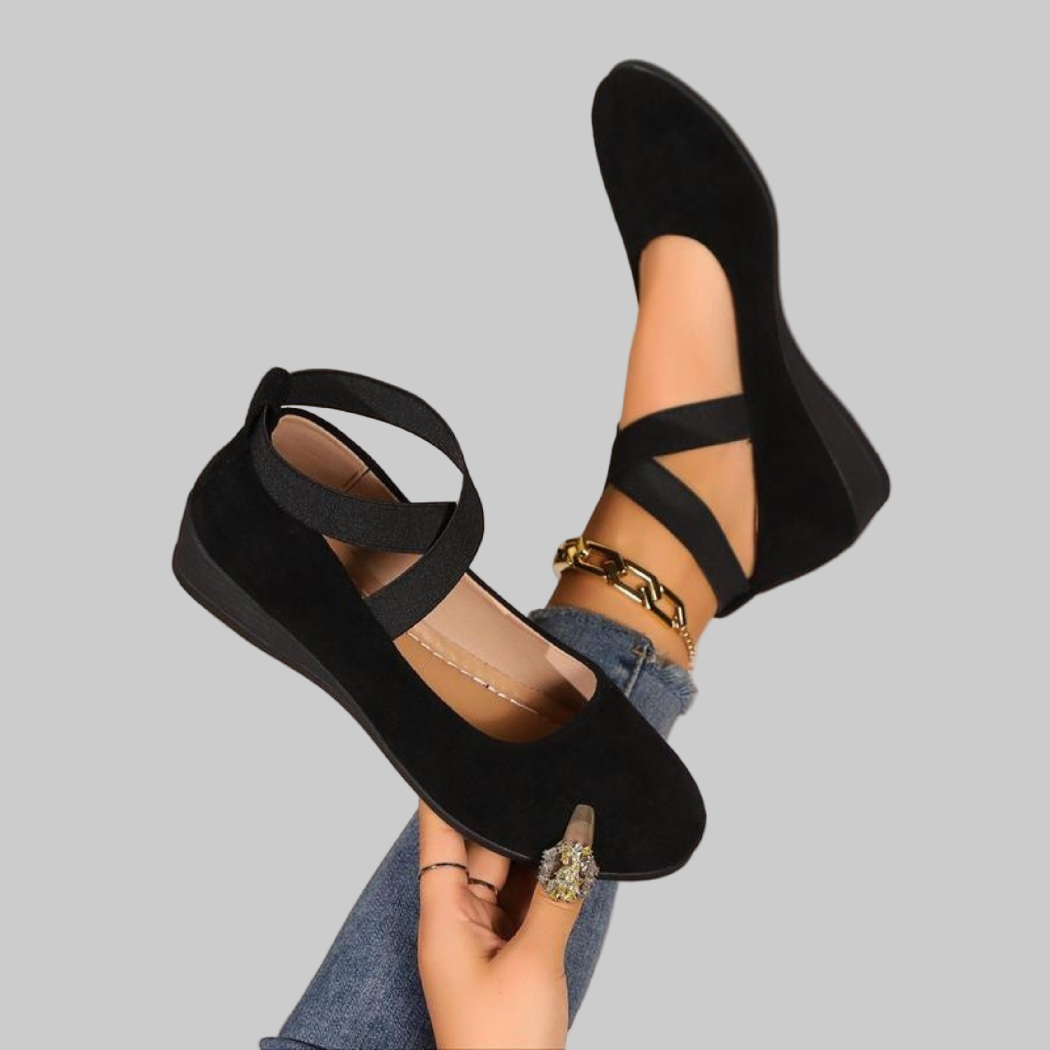 Zapatos mujer de cuña con correas cruzadas y diseño cerrado – estilo casual cómodo