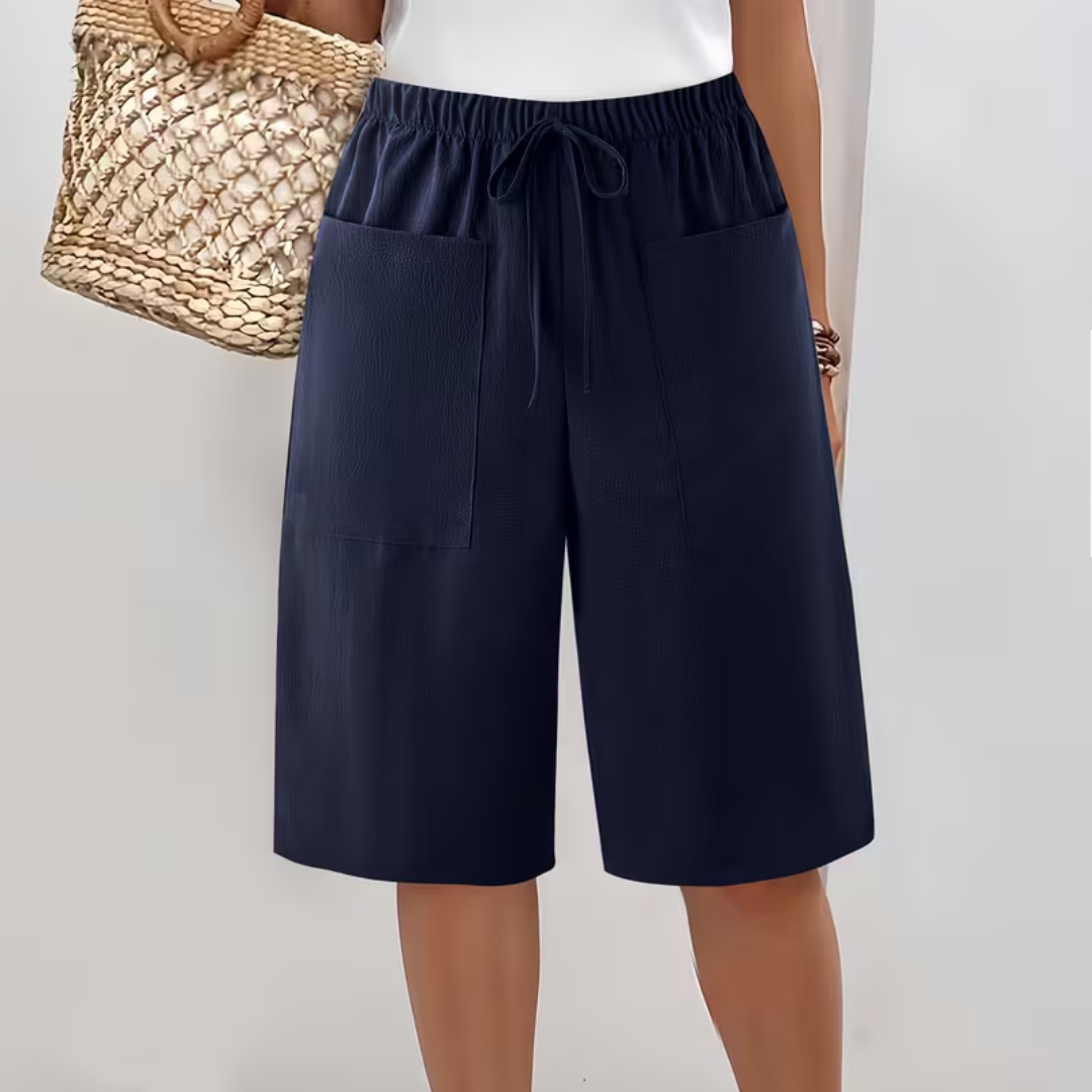 Pantalón corto largo mujer con bolsillos y cordón ajustable
