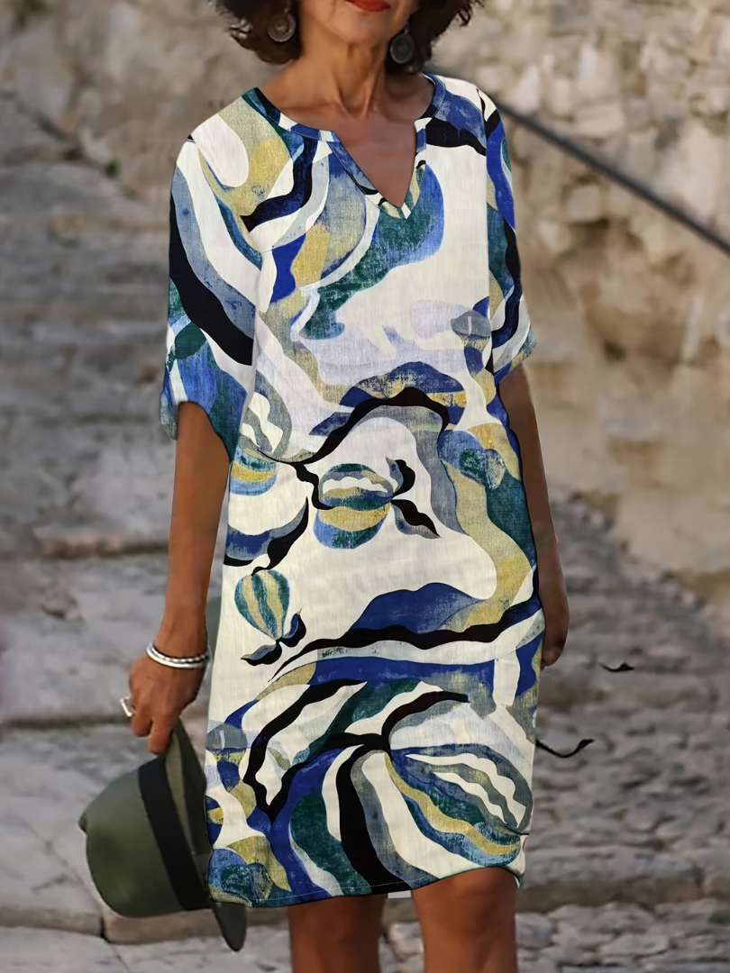 Vestido de verano para mujer con estampado abstracto y escote en V