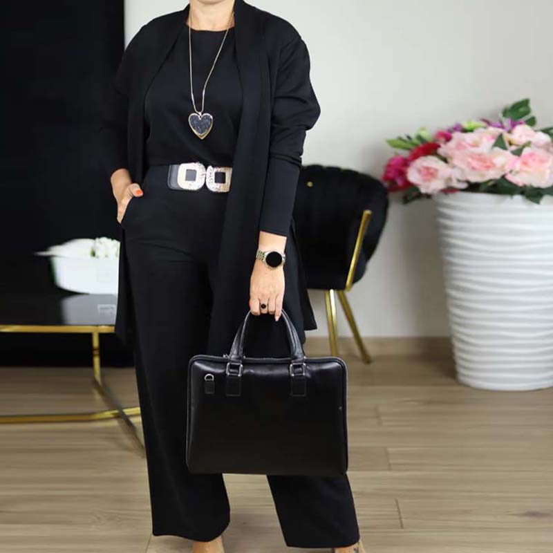Conjunto tres piezas mujer con cárdigan largo elegante