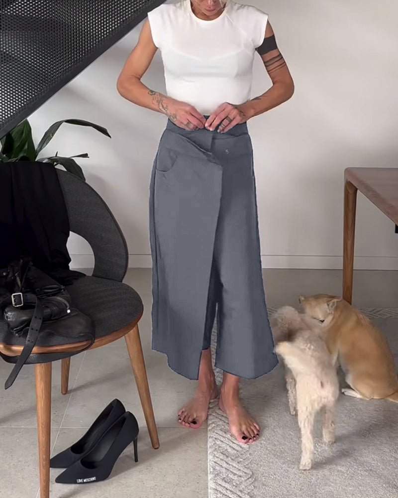 Pantalón mujer asimétrico de pierna amplia