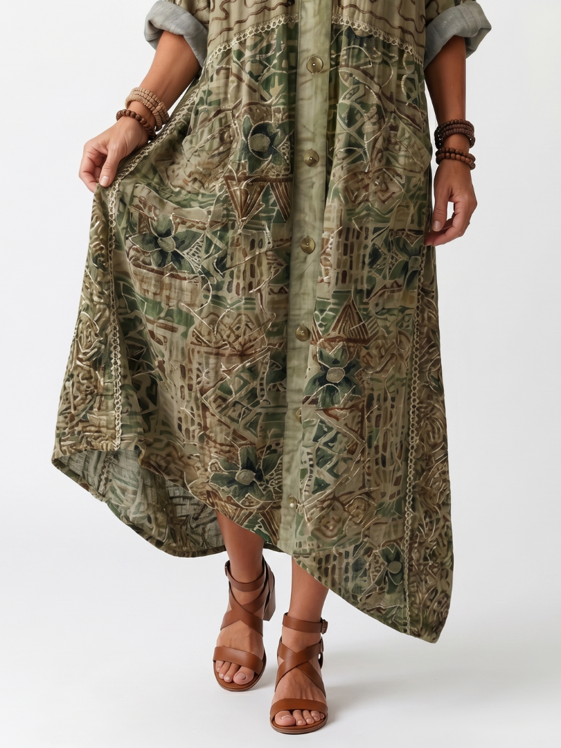 Vestido bohemio de mujer con botones y estampado floral
