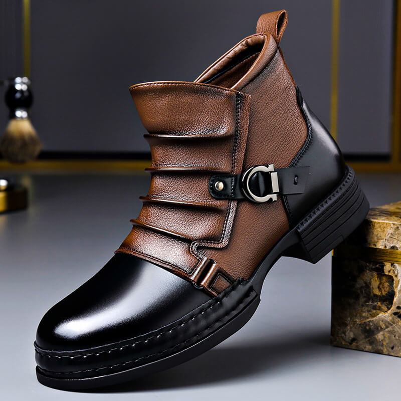 Botines de cuero para hombre con hebilla y diseño bicolor