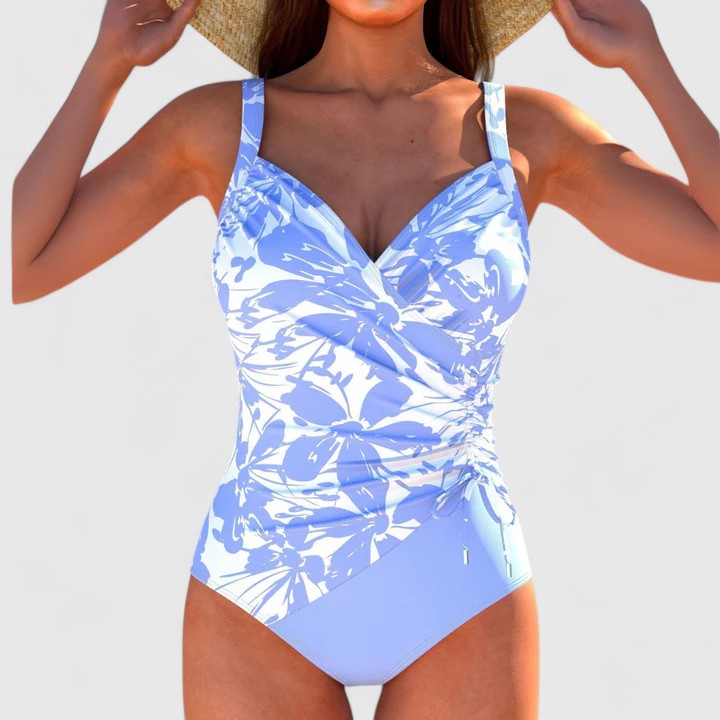 Bañador mujer una pieza cruzado rayas multicolores fruncido cordón moldeador playa