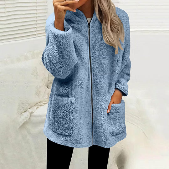Chaqueta polar para mujer con cremallera y bolsillos