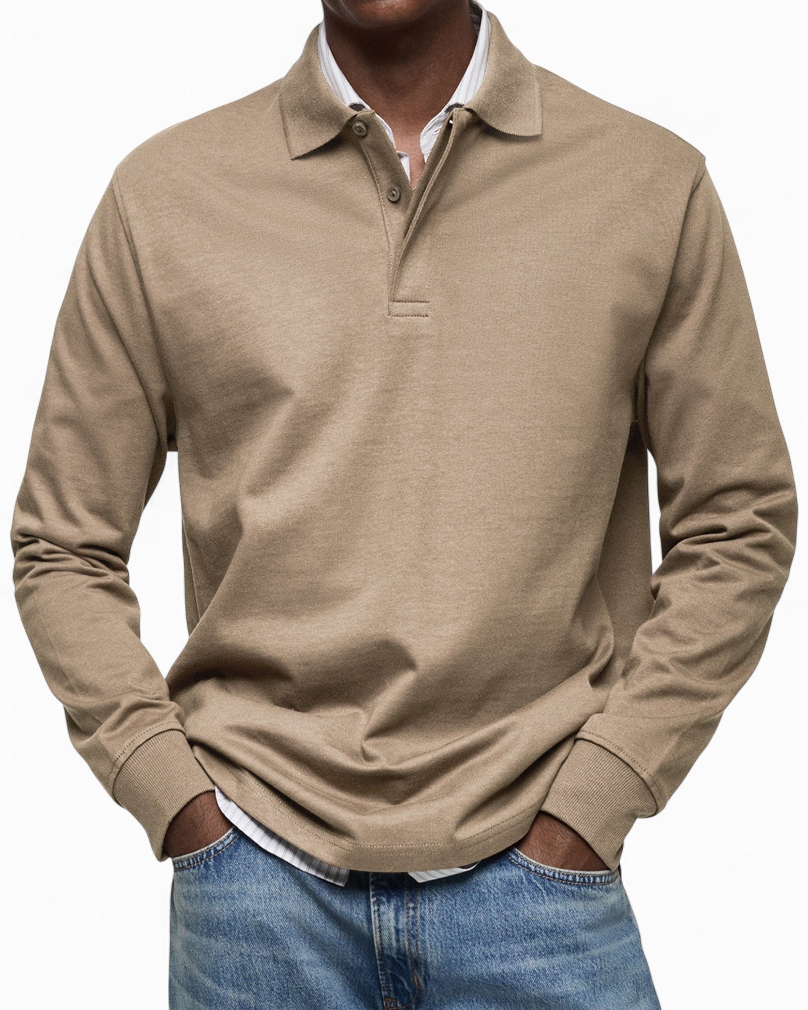 Polo hombre manga larga tejido suave – estilo elegante moderno diario