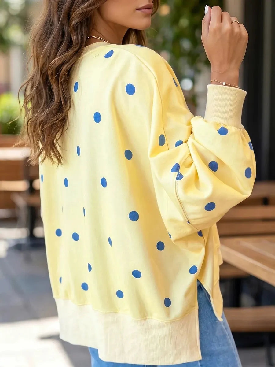 Sudadera de mujer con estampado de lunares y corte amplio casual